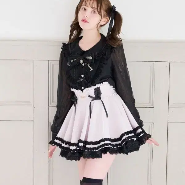 LIZ LISA 리즈리사 시어 레이스 리본 소매 블라우스