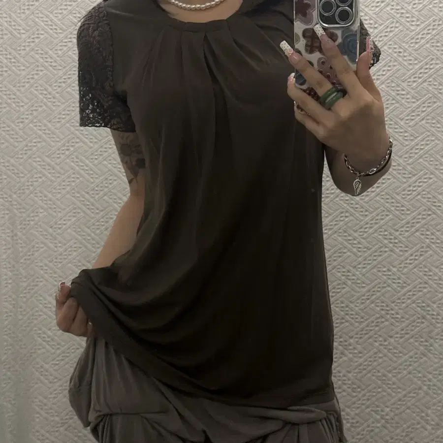 빈티지 재팬 오리엔탈 에스닉 펀칭소매 핀턱 여리핏 반팔티 K0564