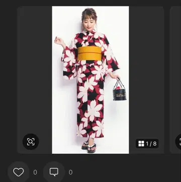 유카타 오비 일본 나막신 토트백 세트 빅 패턴 꽃무늬 블랙 x 레드