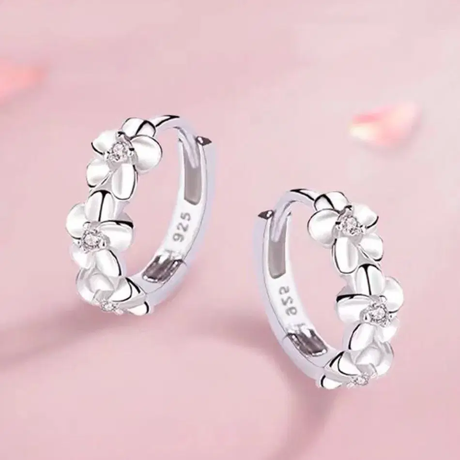 s925 플라워큐빅 링 귀걸이 원터치