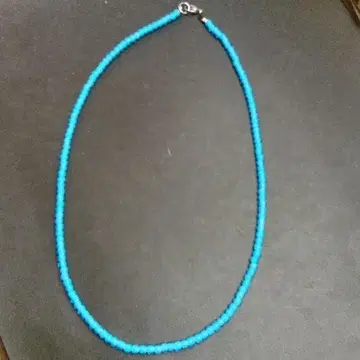 화이트 하트 비즈 목걸이! 라이트 블루! 50cm