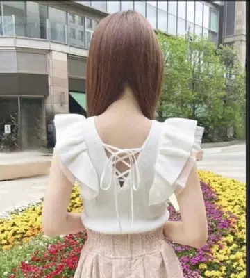 미셸 마카롱 튤 프릴 니트 그레이 블루