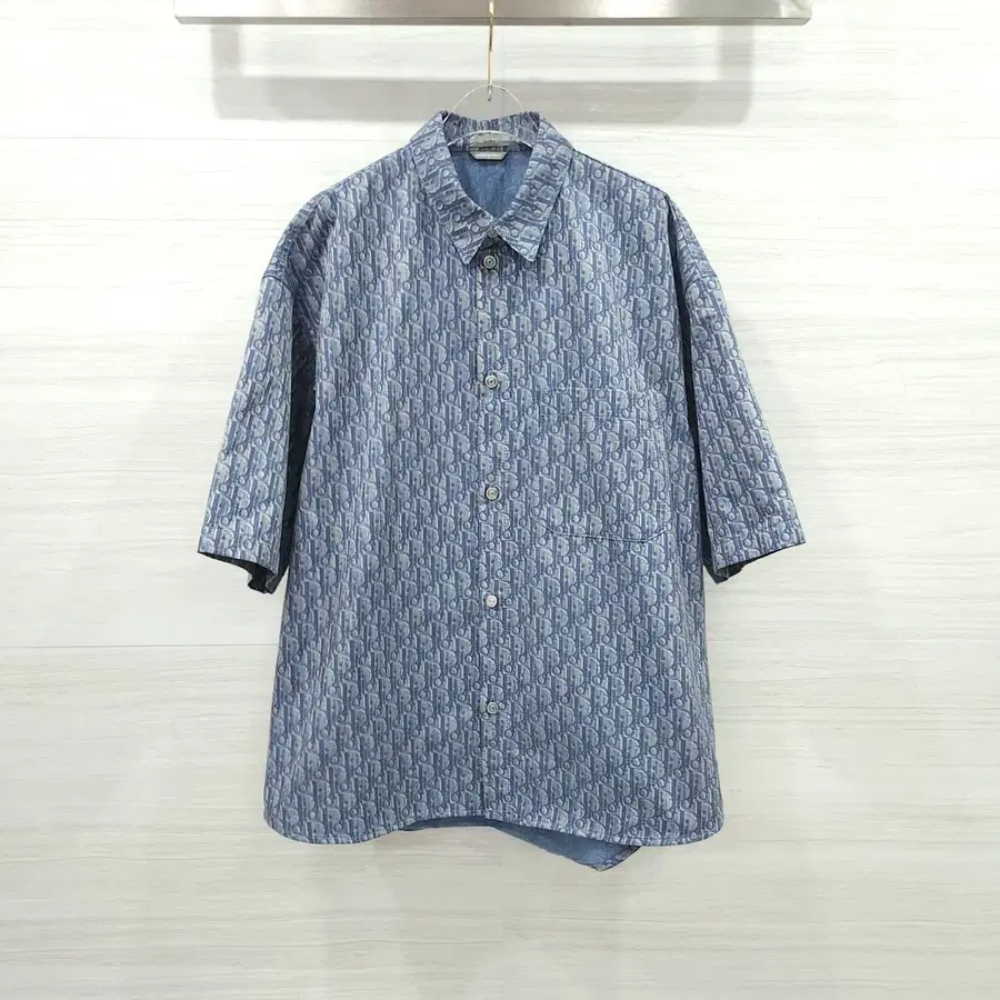 42 / 디올 오블리크 숏 슬리브 셔츠 블루 코튼 블렌드 593D593A3016