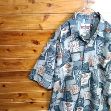 반팔 셔츠 패턴 셔츠 아트 패턴 올 패턴 레트로 빈티지 90s XL 구제 의류