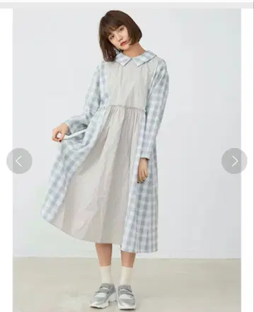 새상품급 메리 제니 체크 콤비 셔츠 원피스 카라 부착