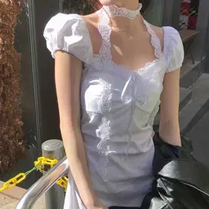 (새상품) 레이스 타이 스카프 세트 화이트 원피스