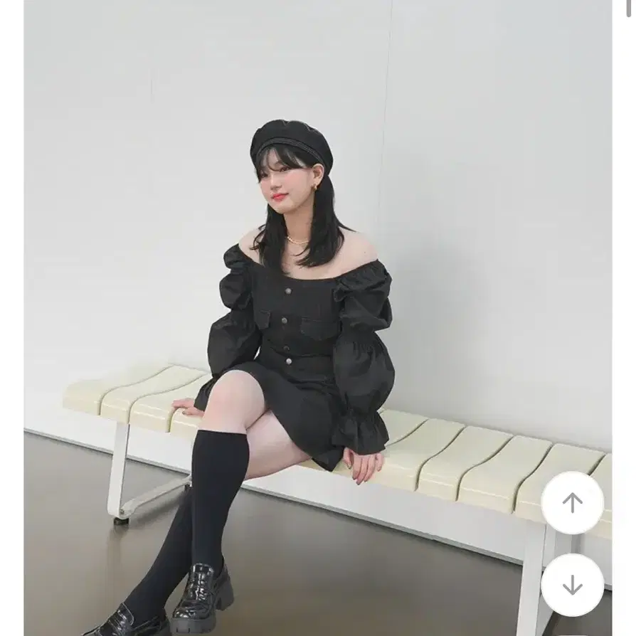 코코앤유 오프숄더 퍼프 소매 블랙 원피스 2호