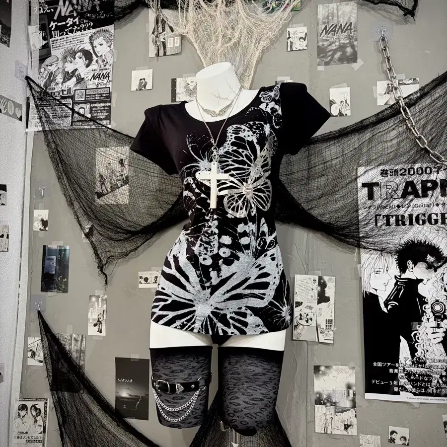 Y2K 고딕 펑크 버터플라이 반팔