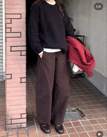 새상품급 유니클로 저지 배럴 레그 팬츠 L 다크 브라운