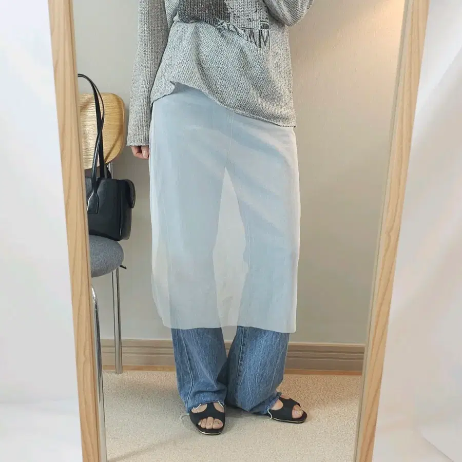 (F)핸더 HANDER 여성 시스루 레이어드 밴딩 스커트 화이트 K3W4757