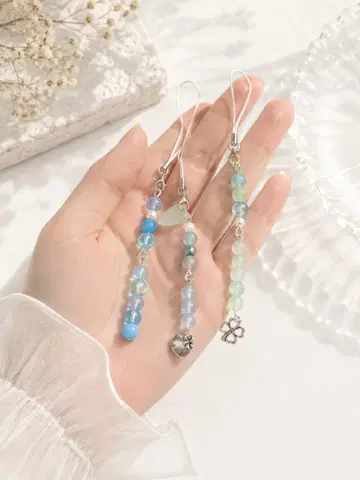 비즈 키링 하늘색 하트 나비