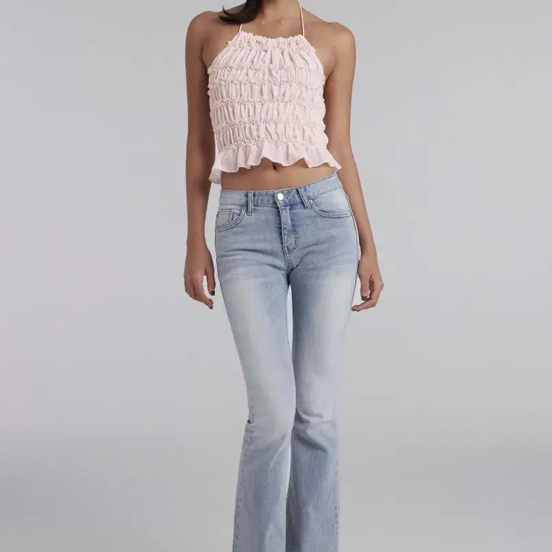 클리시어 Coco Shirring Halter Top, Baby pink