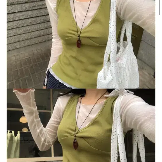 브이넥 슬리브리스 올리브 새상품