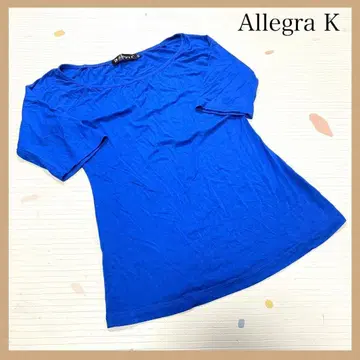Allegra K 7부 소매 티셔츠 블루 무지 스트레치 심플 SS