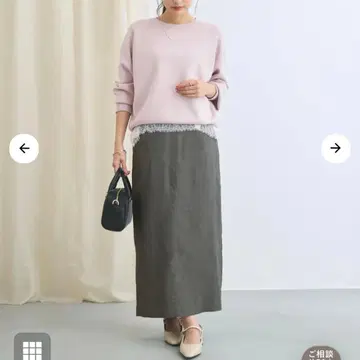 COHINA 스트레치 린넨 I라인 스커트 regular 차콜