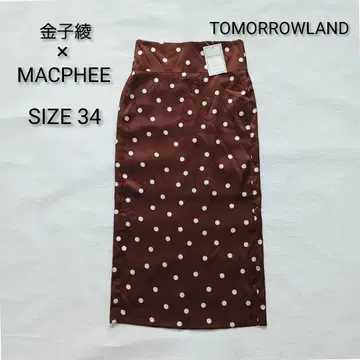 택 포함 금자 아야 xMACPHEE 폴리에스테르 도트 프린트 미디 타이트 스커트