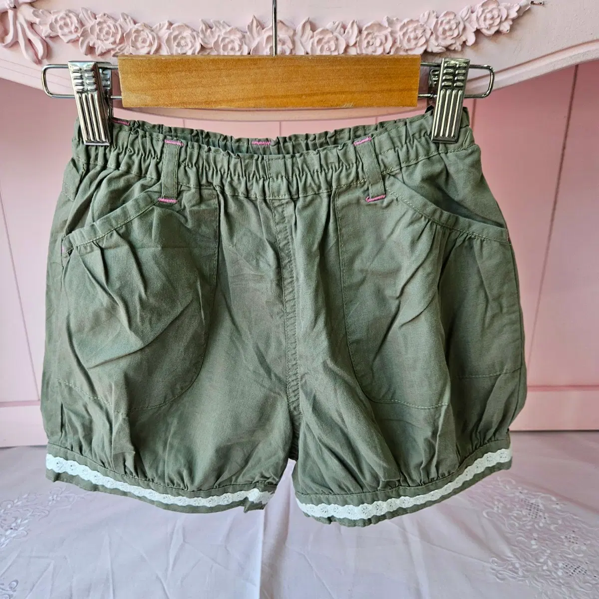 110 카키색 빵빵이 반바지 레이스 포인트