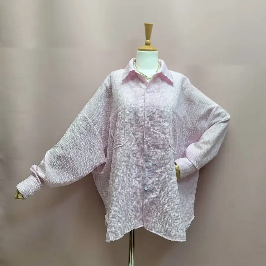 연핑크 지지미 오버핏 셔츠