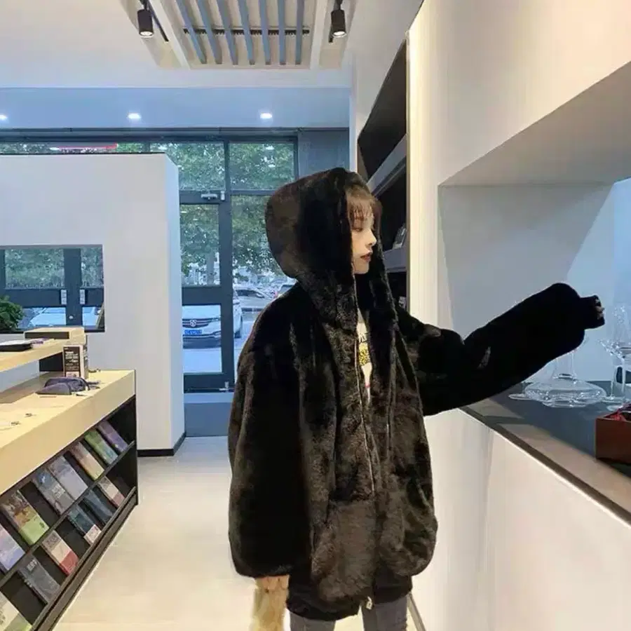 후드 퍼 재킷 후드집업 블랙 새상품