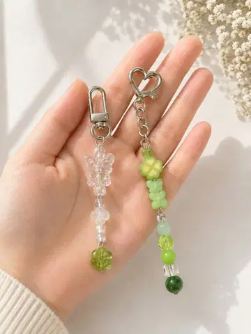 클로버 곰돌이 비즈 키링