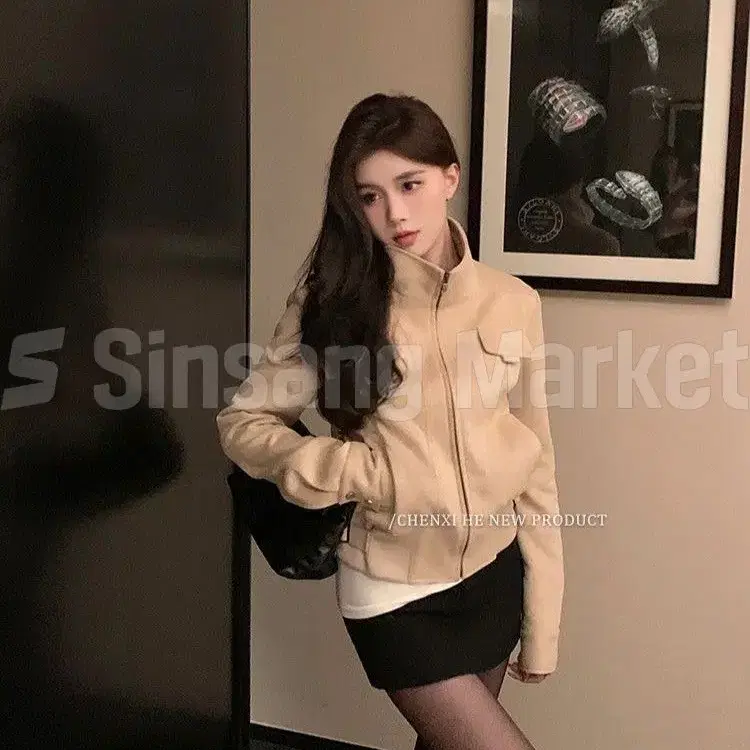 [빠른발송] 가을 피콘 스웨이드 하이넥 숏 자켓 블루종 집업자켓 간절기