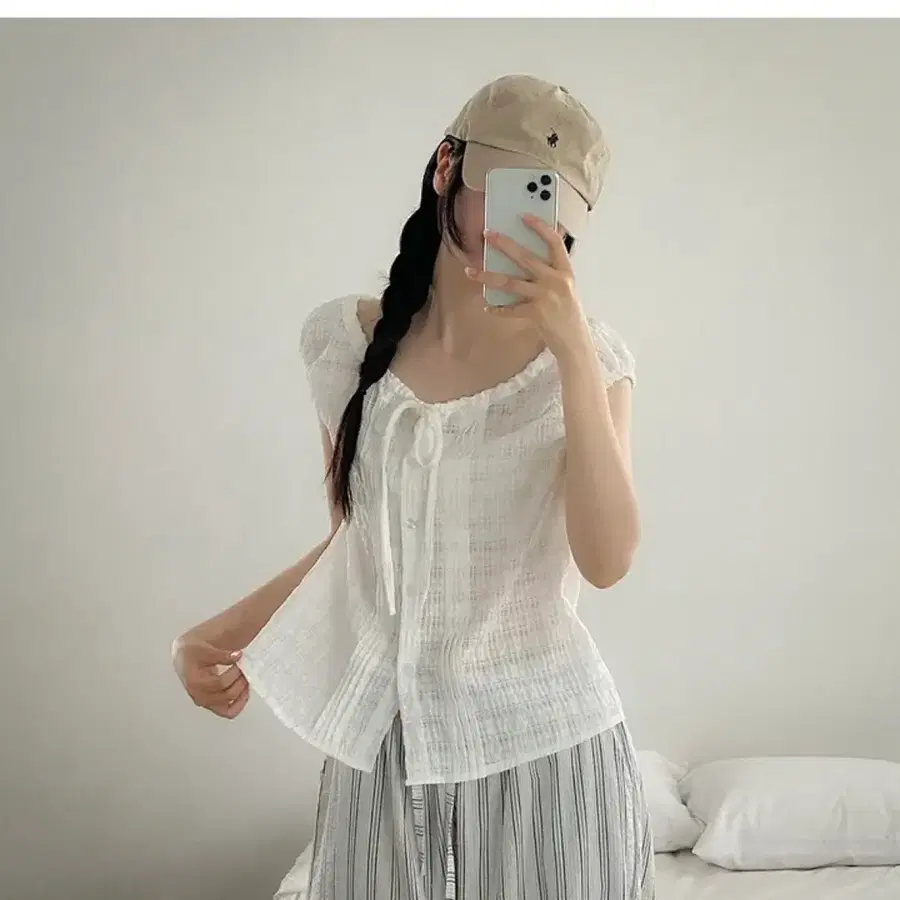 핀턱 리본 블라우스 나시