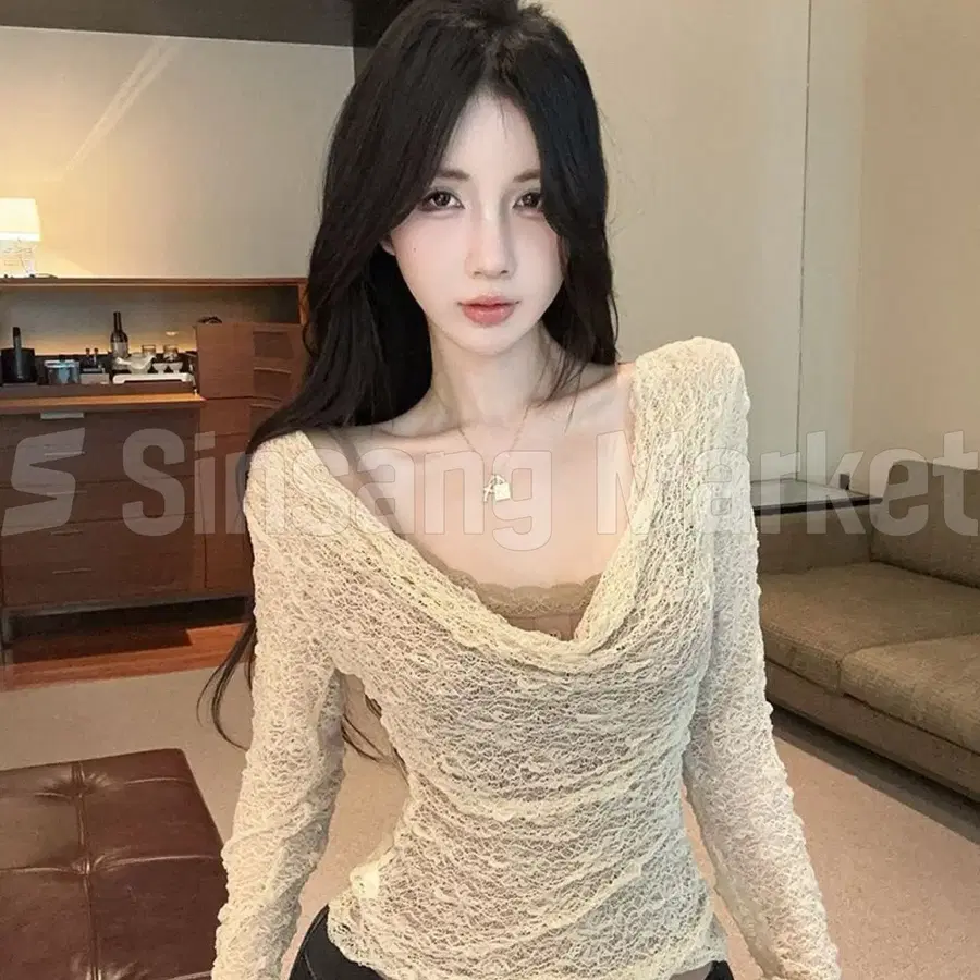 [빠른발송] 투피스 드밍 시스루 레이스 긴팔티 버튼나시세트 발레코어 키치