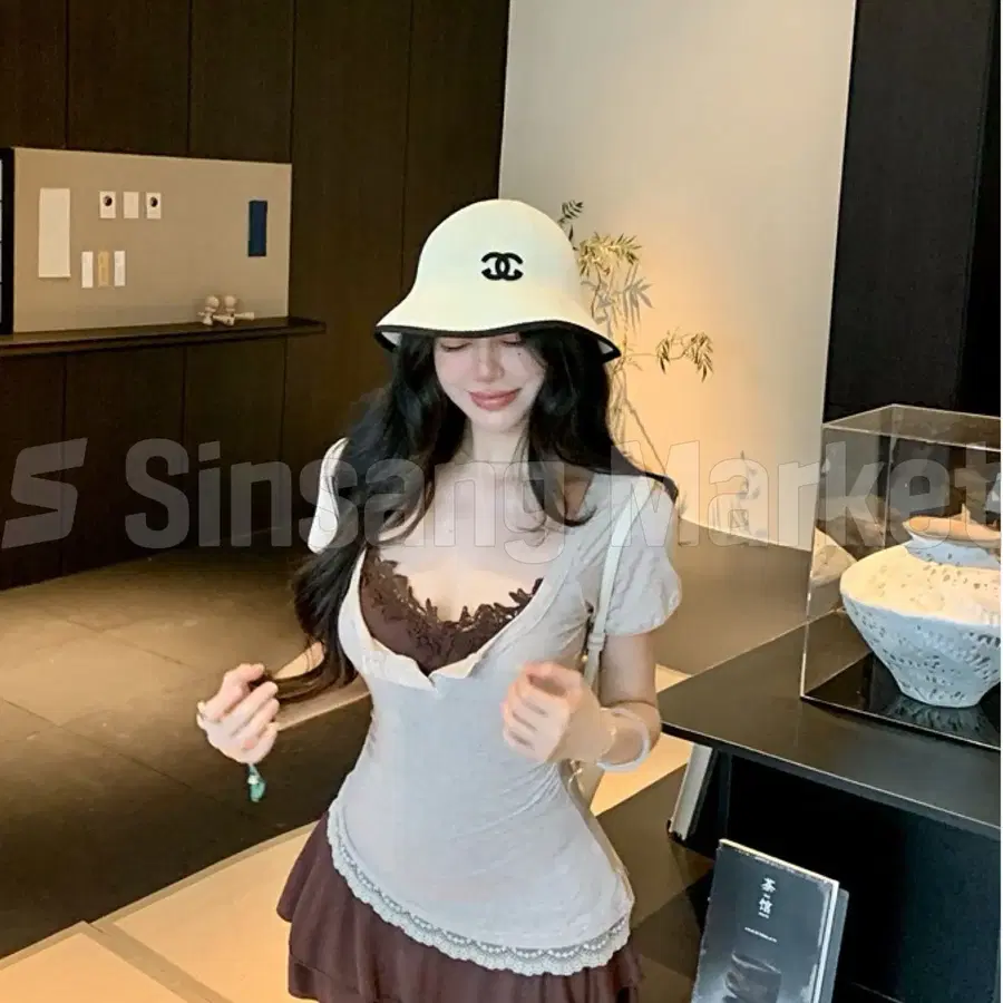 [빠른발송] 투피스 슬림반팔티 캉캉 프릴 레이스 미니 원피스 세트 키치