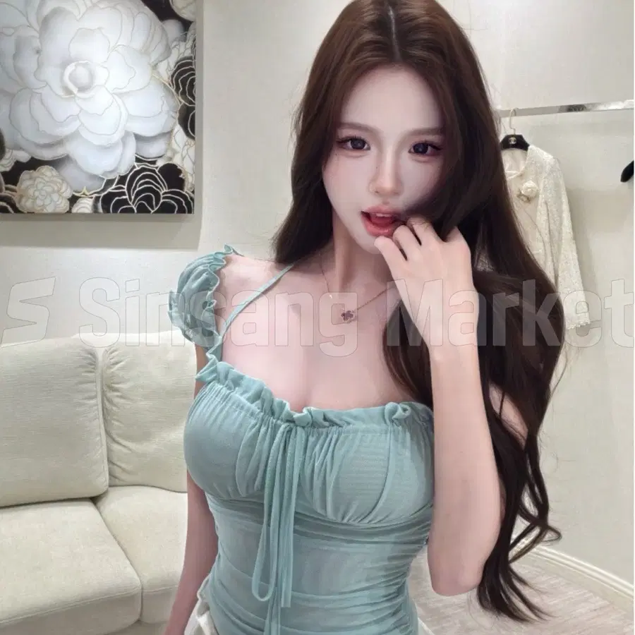 [빠른발송] 브아 여리핏 셔링 캡소매 리본 홀터 넥 티셔츠 섹시 페미닌