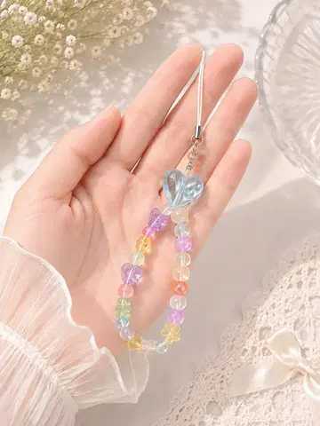 파스텔 하트 비즈 핸드폰 스트랩 키링