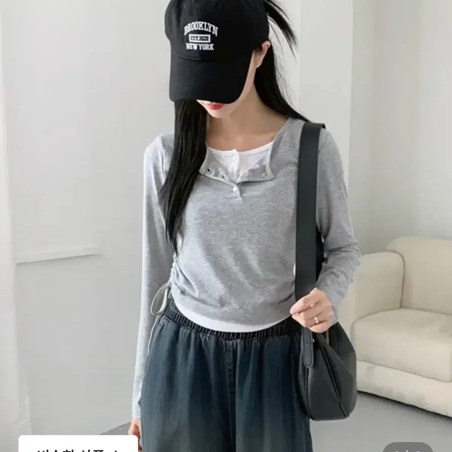 러브앤드팝 포티 이중 셔링티셔츠 그레이