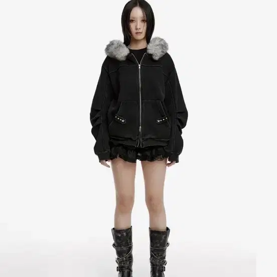 블레스 퍼 집업 후디 차콜