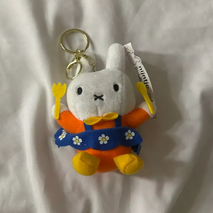 미피 키링 오렌지 블루 꽃무늬 귀여운 인형