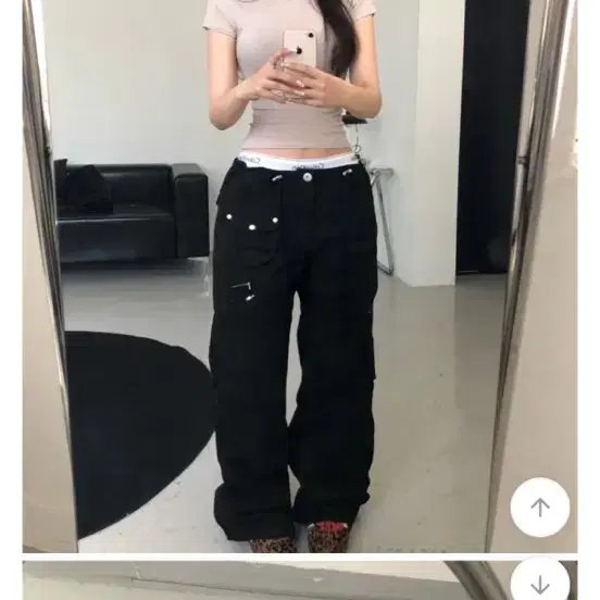 OOTJ 남녀공용 와이드 로우 카고 바지 블랙