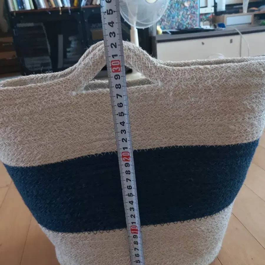 청록색 줄무늬 삼베 토트백 새상품