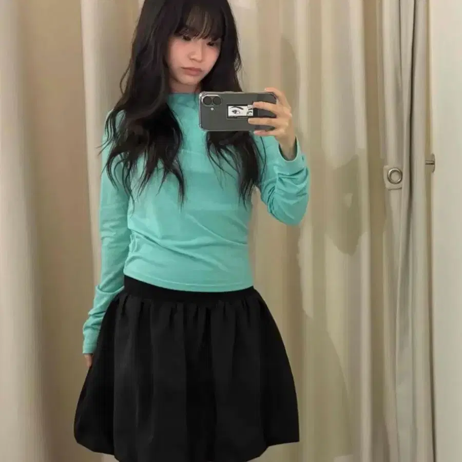심플 코지 슬림 긴소매 티셔츠 민트 롱슬리브