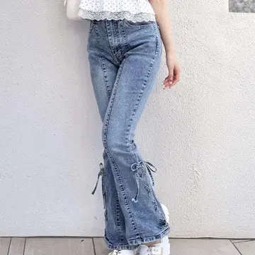 사이드 레이스업 & 센터 심 플레어 데님 팬츠 S INGNI