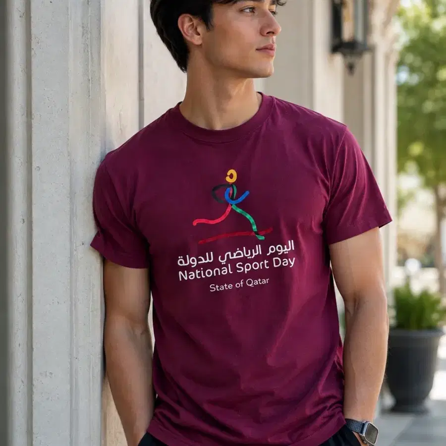 카타르 National Sport Day 기념 티셔츠 GILDAN XL / 마룬컬러 아랍어 티셔츠
