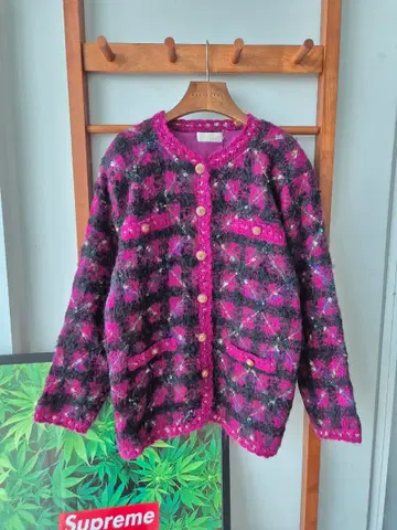 (JPN VTG) 수입빈티지. 트위드 자켓가디건 핑크 블랙 체크