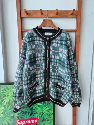 (JPN VTG) 수입빈티지.라렌 체크 자켓가디건 그린 블랙