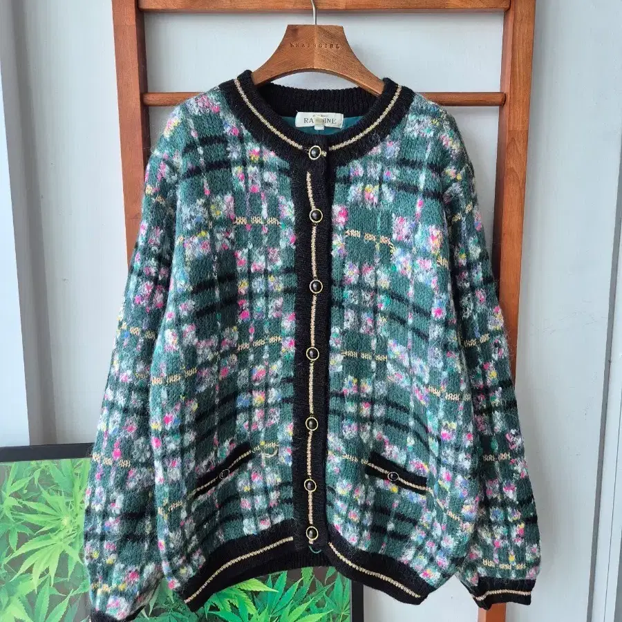 (JPN VTG) 라렌 체크 자켓가디건 그린 블랙