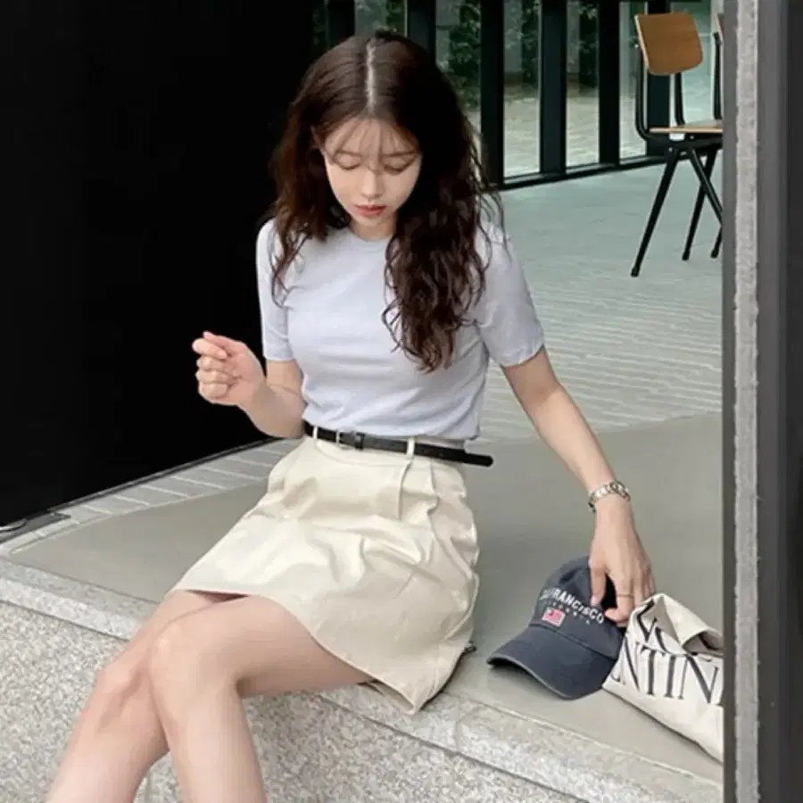 (새상품) 링클 슬림핏 썸머 반팔티 소라컬러