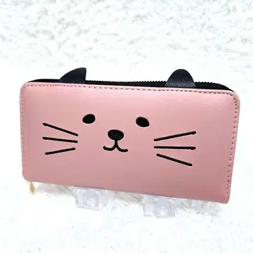 새상품급 고양이 고양이 장지갑 핑크 라운드 지퍼 고양이 귀 자수 귀여운