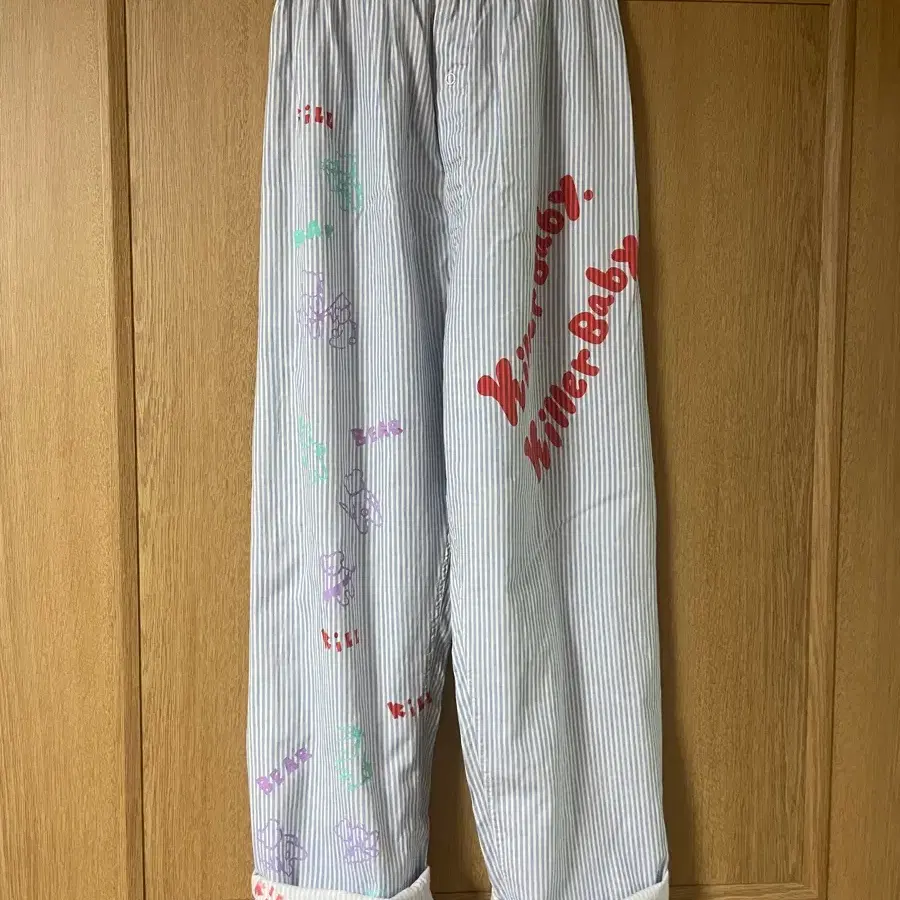 일본브랜드 RATA CLOTHING 스트라이프 베어 프린팅 팬츠