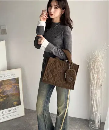 mily bilet 퀼팅 토트백 브라운
