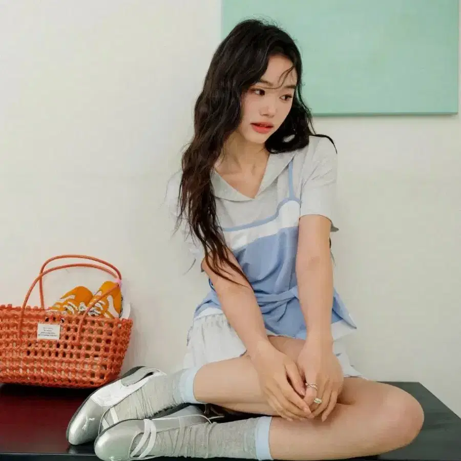 새상품) 쿠오세 KUOSE 레이어드 룩 탑 치마 반바지 셋업 L사이즈