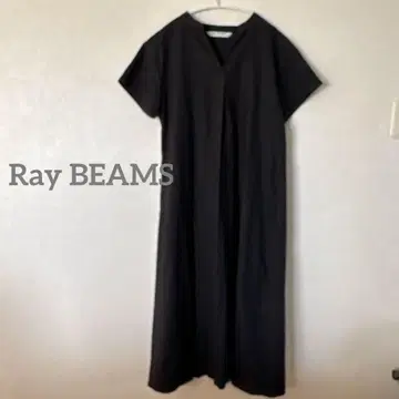 Ray BEAMS 스키퍼넥 반팔 롱 원피스 블랙 린넨 혼방