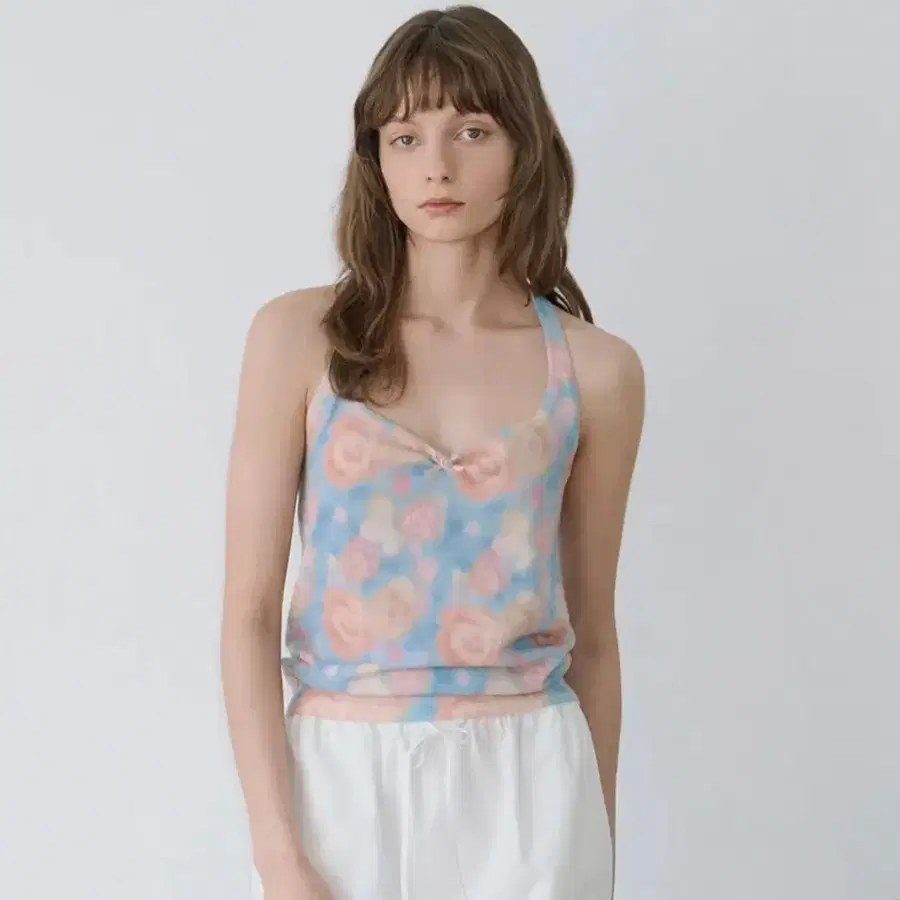 시눈 sinoon Rose Floral Knit Halter Top (Blue)
