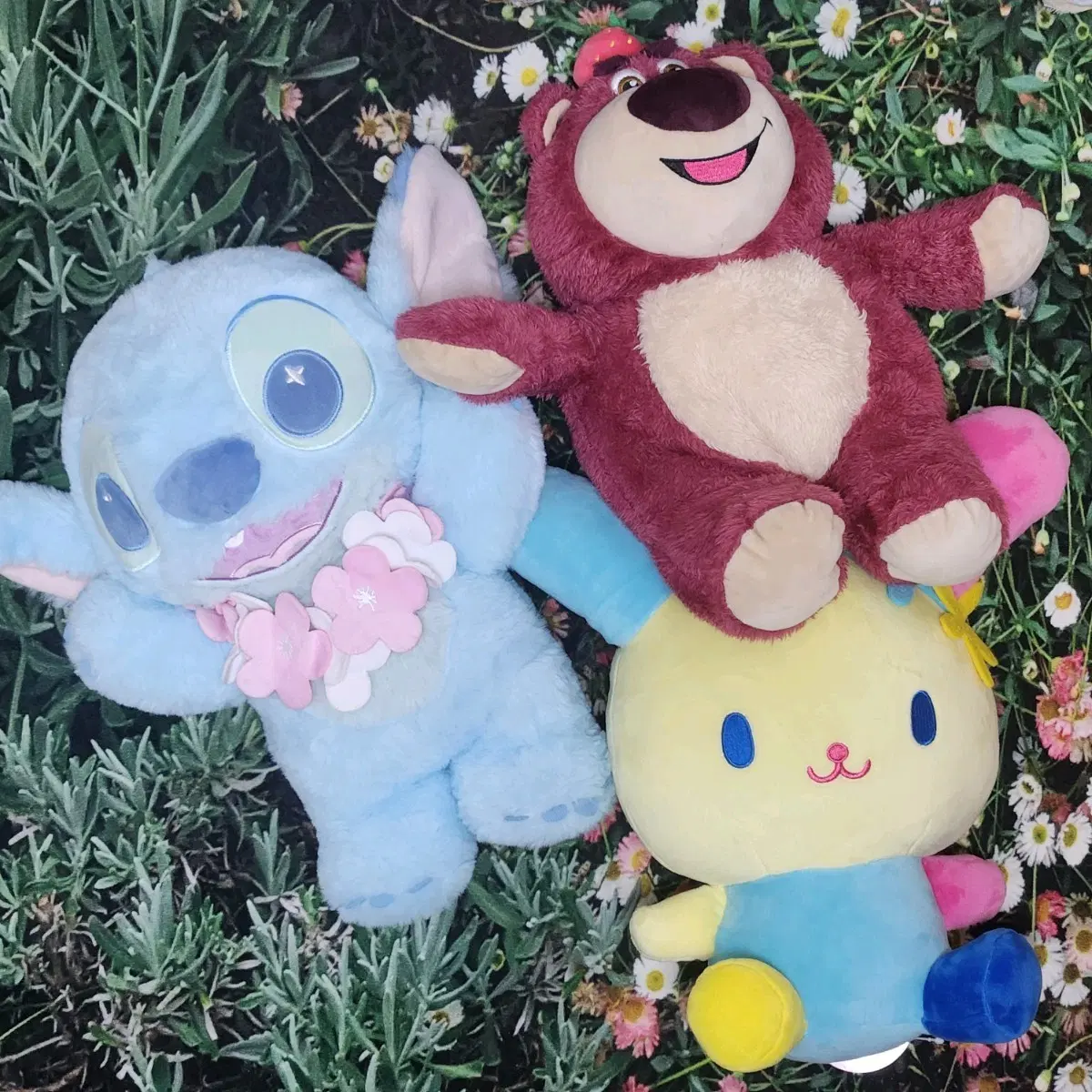 산리오 우사하나, 디즈니 스티치, 토이스토리 랏소 인형 3개 일괄