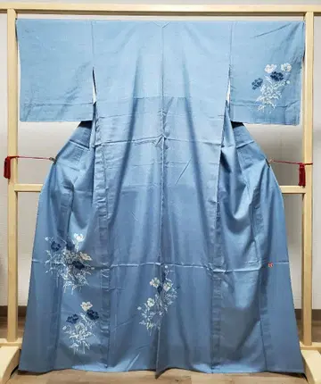 A 단의 야마토 맞춤 제작 작가 작품 양귀비꽃 옅은 파란색 명주 단의 기모노 52